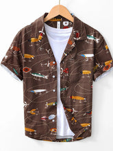 Men's Printed Button Up Short Sleeve Shirt Coffee / M