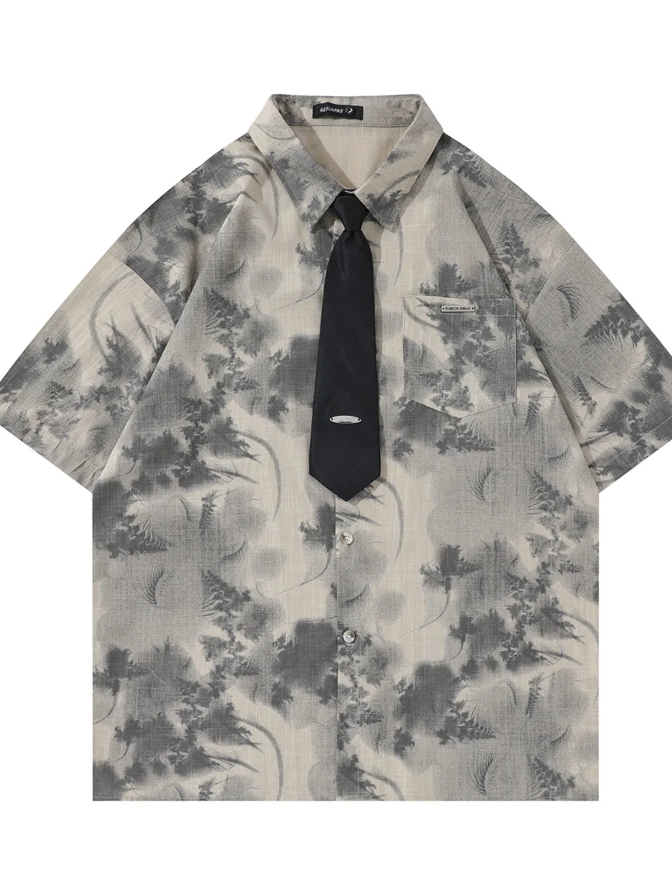 Men's Printed Button Up Short Sleeve Shirt Grey / M
