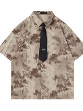 Men's Printed Button Up Short Sleeve Shirt Khaki / M
