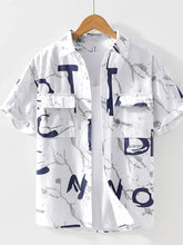 Men's Printed Button Up Short Sleeve Shirt White / 170/88A