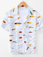 Men's Printed Button Up Short Sleeve Shirt White / M