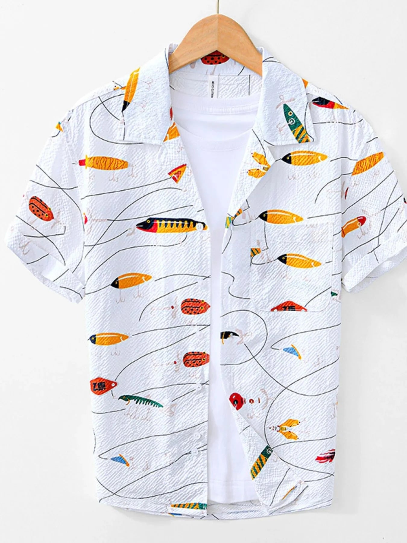 Men's Printed Button Up Short Sleeve Shirt White / M