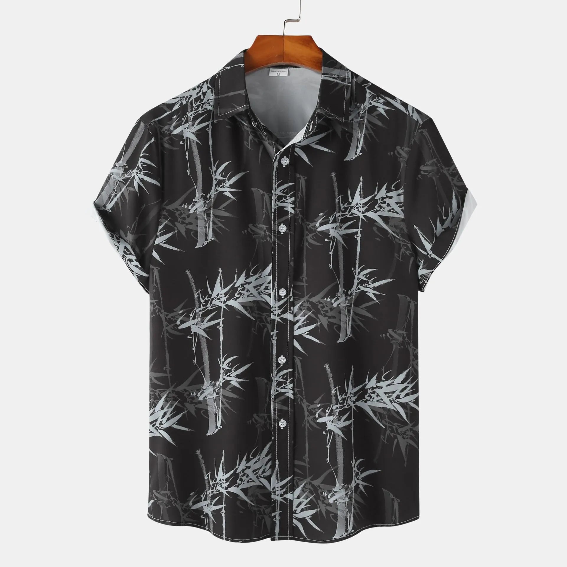 Men's Printed Short Sleeve Button-Up Shirt Black / M