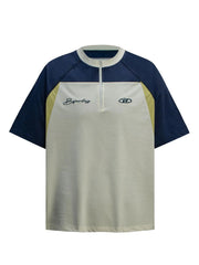 Men's Quarter-Zip Color Block T-Shirt Apricot / S