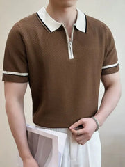 Men's Quarter Zip Short Sleeve Polo Brown / M