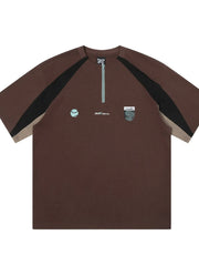 Men's Quarter Zip Short Sleeve T-Shirt Brown / M
