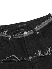 Men's Raw Hem Denim Bermuda Shorts with Contrast Cuffs