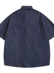 Men's Raw Hem Short Sleeve Denim Shirt