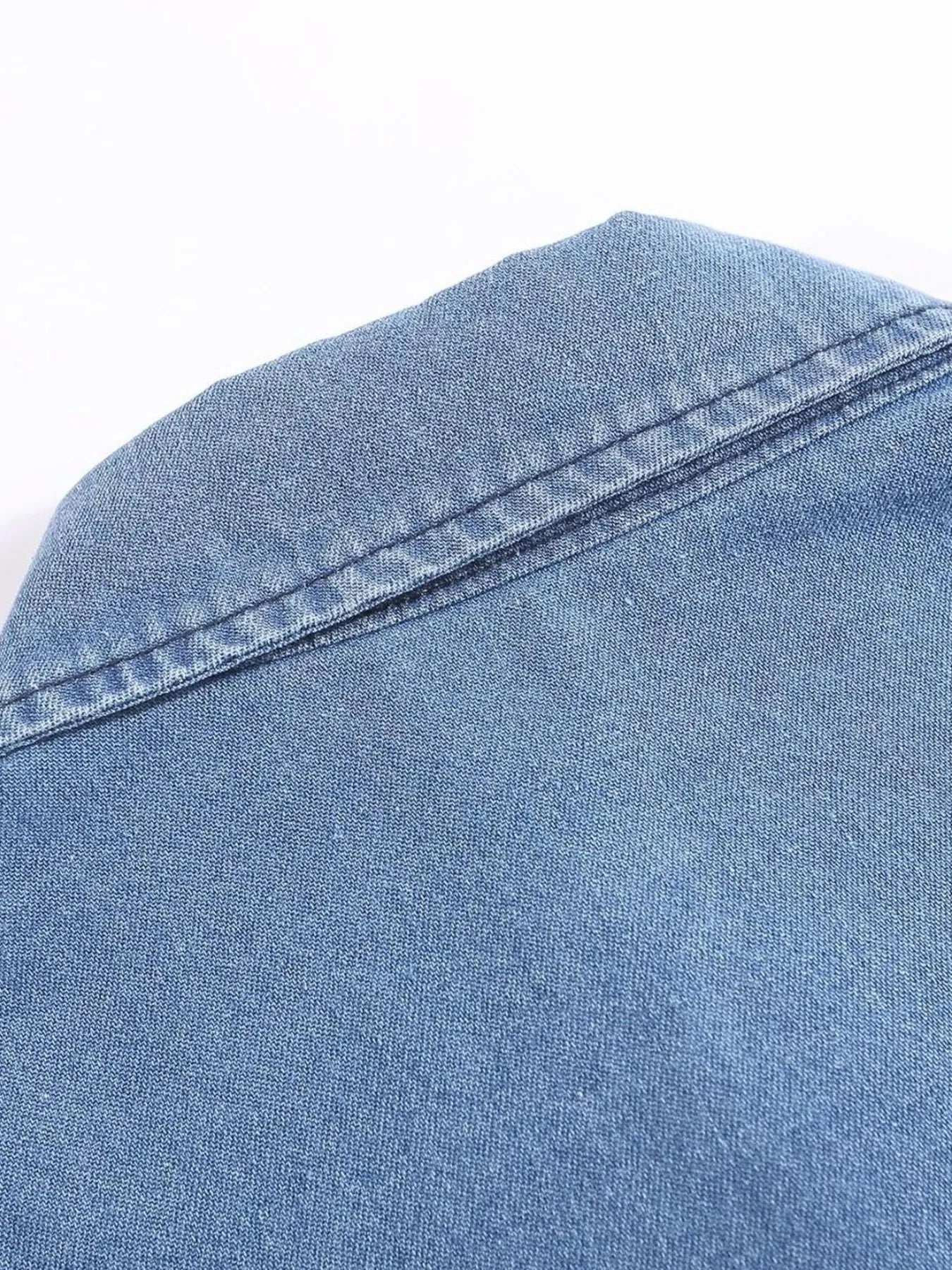 Men's Raw Hem Short Sleeve Denim Shirt