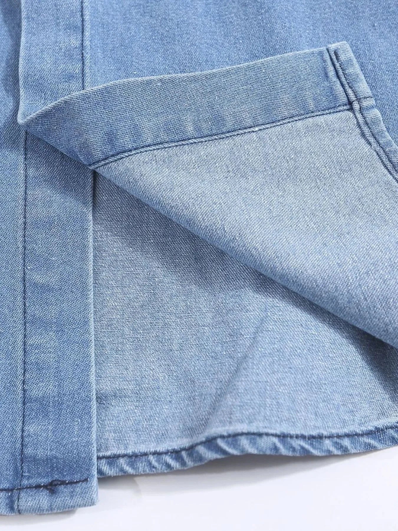 Men's Raw Hem Short Sleeve Denim Shirt