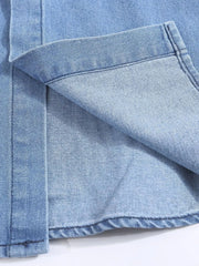 Men's Raw Hem Short Sleeve Denim Shirt