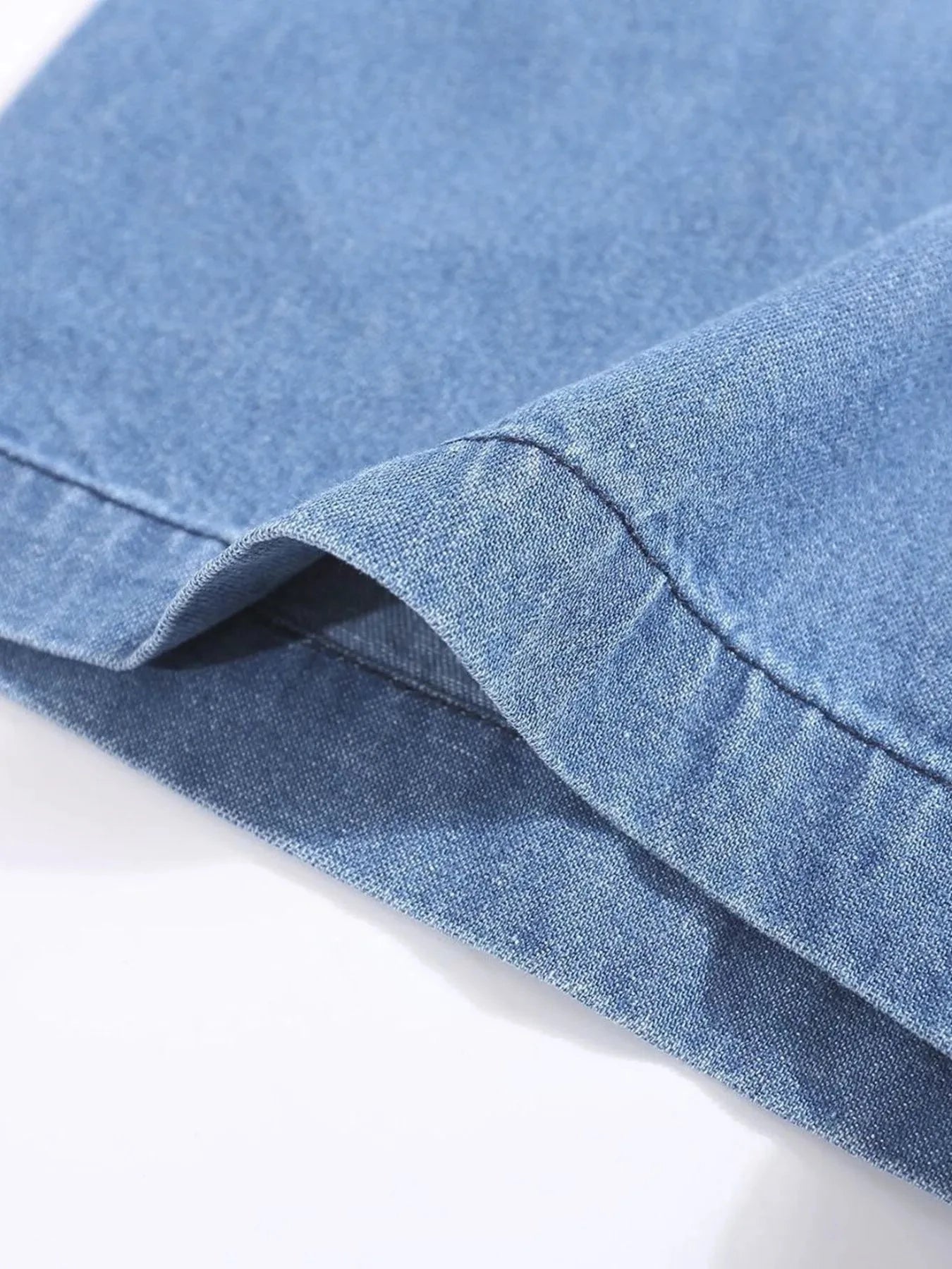 Men's Raw Hem Short Sleeve Denim Shirt