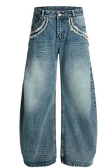 Men's Raw Hem Wide Leg Jeans Blue / S
