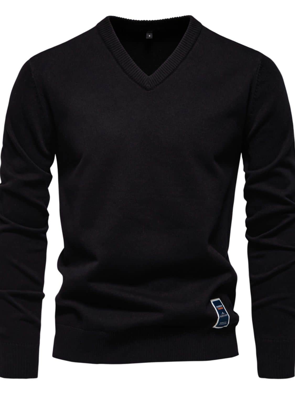 Men's Ribbed Hem V-Neck Long Sleeve Sweater Black / XL