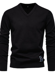 Men's Ribbed Hem V-Neck Long Sleeve Sweater Black / XL