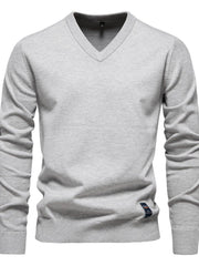 Men's Ribbed Hem V-Neck Long Sleeve Sweater Dark Gray / XL