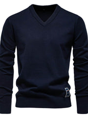Men's Ribbed Hem V-Neck Long Sleeve Sweater Navy / L