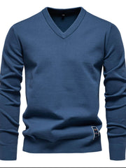 Men's Ribbed Hem V-Neck Long Sleeve Sweater Peacock Blue / L