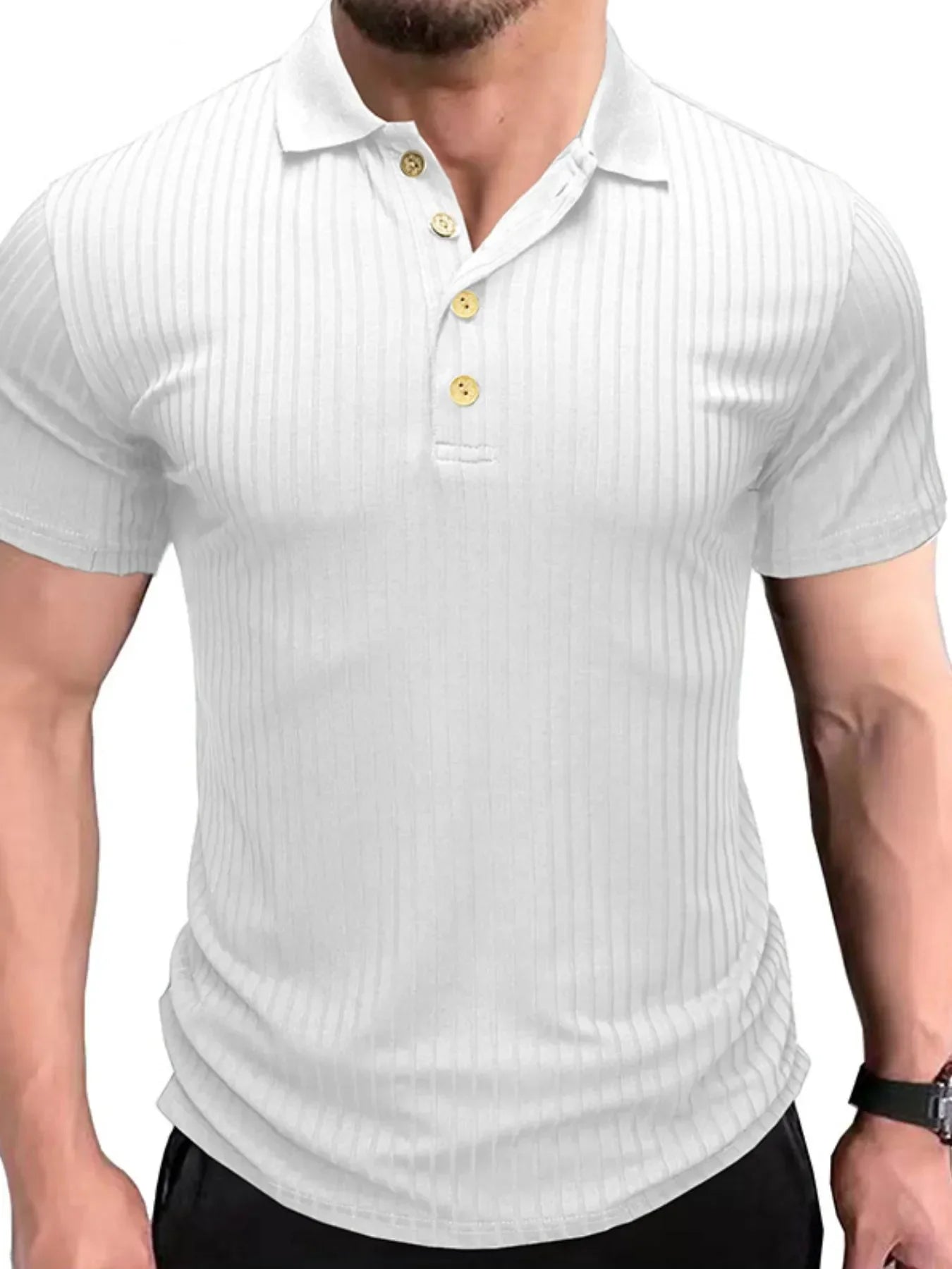 Men's Ribbed Knit Slim Fit Polo Shirt White / S