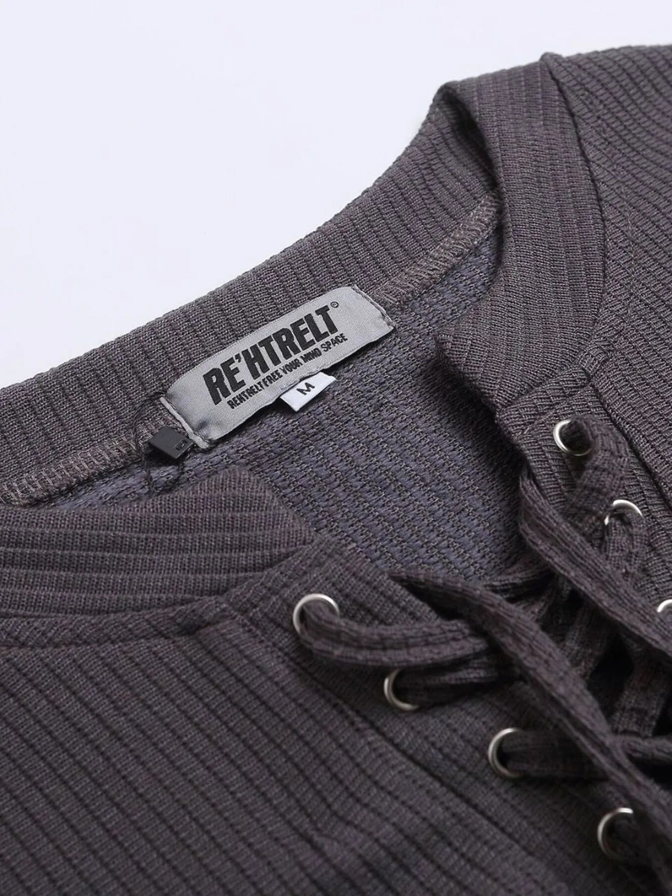 Men's Ribbed Lace-Up Short Sleeve T-Shirt