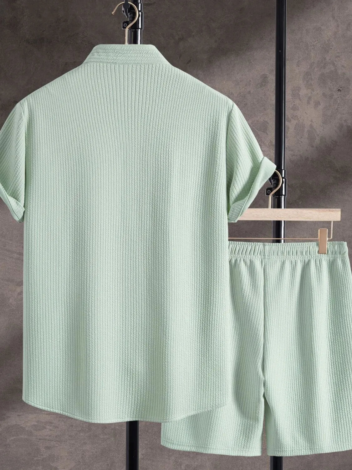 Men's Ribbed Short Sleeve Shirt and Shorts Set