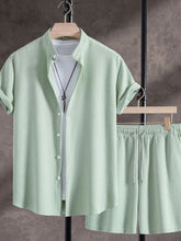 Men's Ribbed Short Sleeve Shirt and Shorts Set Green / S