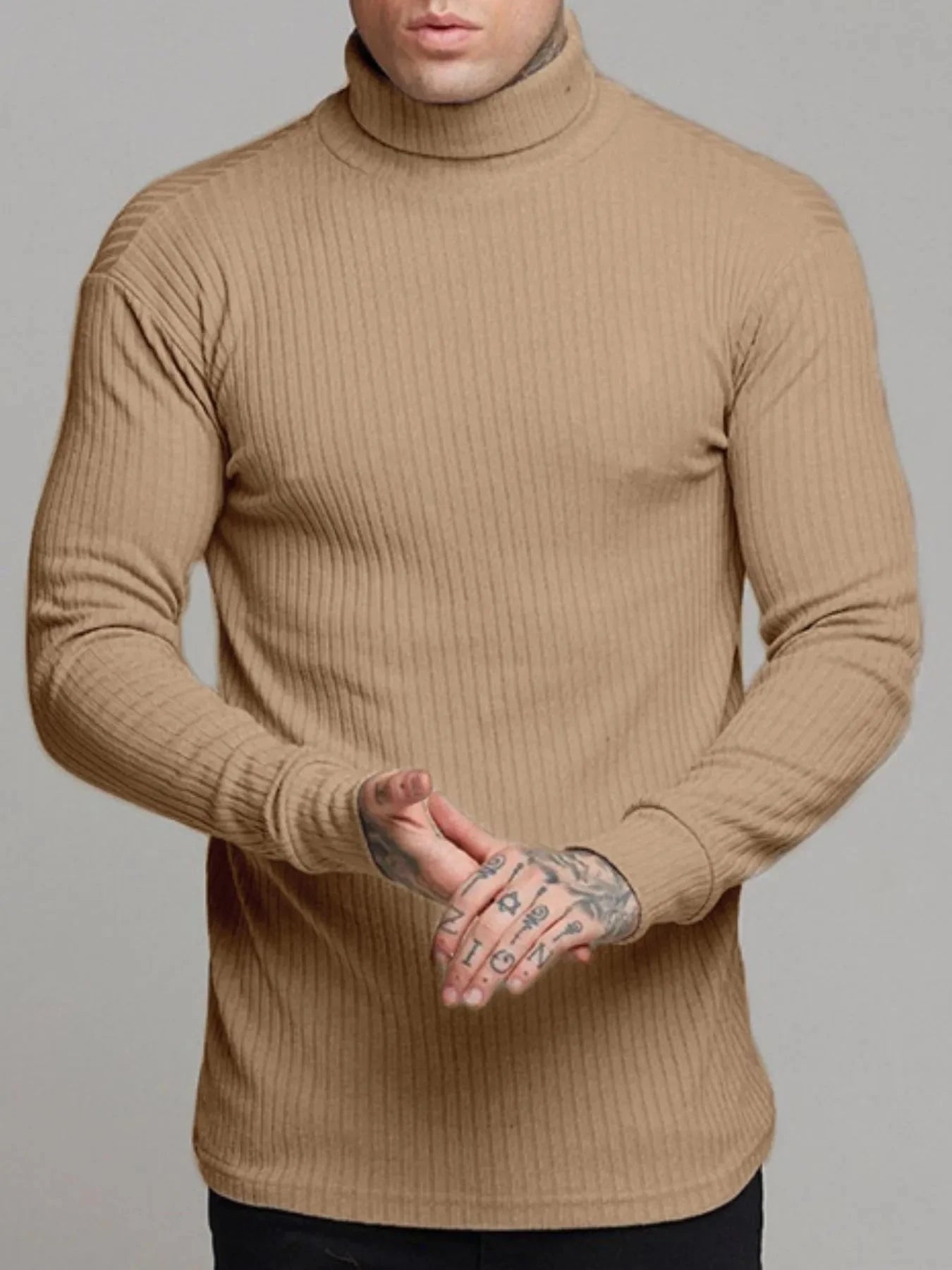 Men's Ribbed Turtleneck Long Sleeve Sweater