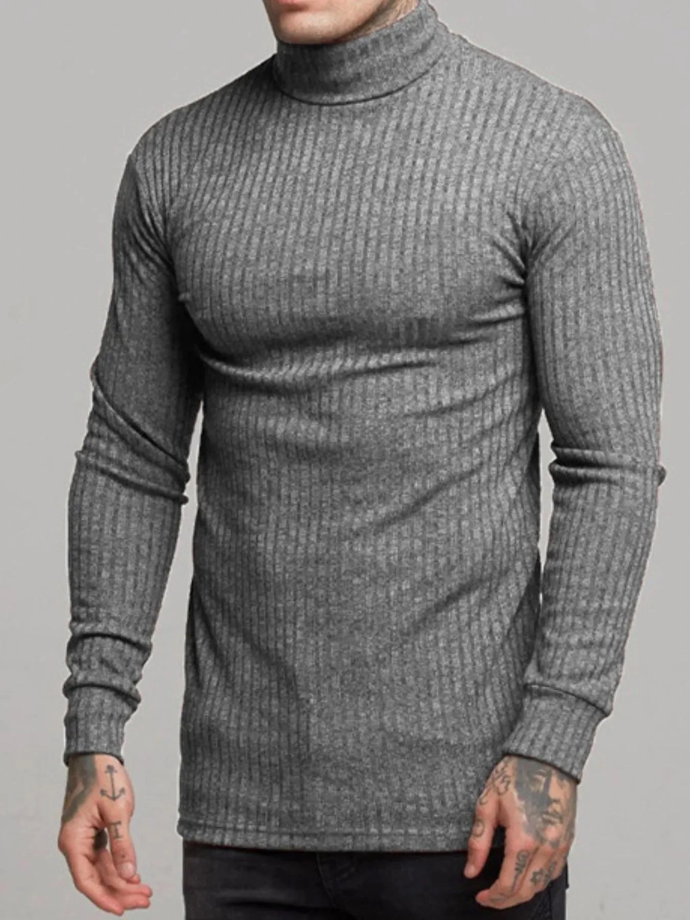 Men's Ribbed Turtleneck Long Sleeve Sweater Dark Gray / S
