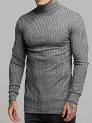 Men's Ribbed Turtleneck Long Sleeve Sweater Dark Gray / S