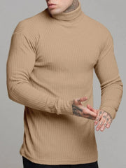 Men's Ribbed Turtleneck Long Sleeve Sweater Khaki / S