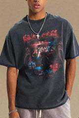 Men's Round Neck Half Sleeve Graphic T-Shirt Black / S