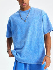Men's Round Neck Half Sleeve T-Shirt Batik Light Blue / S