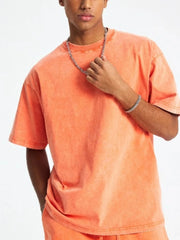 Men's Round Neck Half Sleeve T-Shirt Batik Orange Orange / S