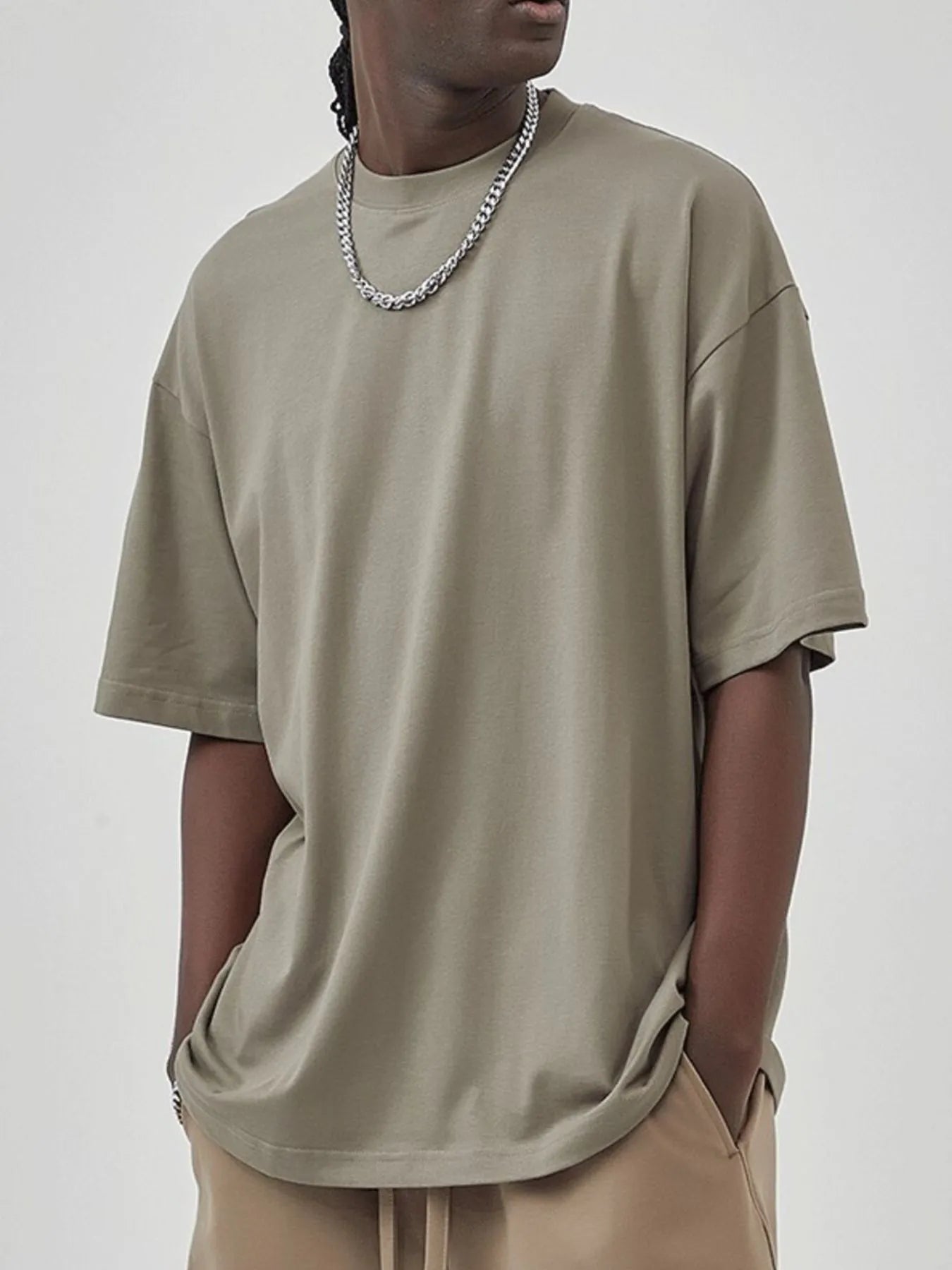 Men's Round Neck Half Sleeve T-Shirt Gray-green-fg / S