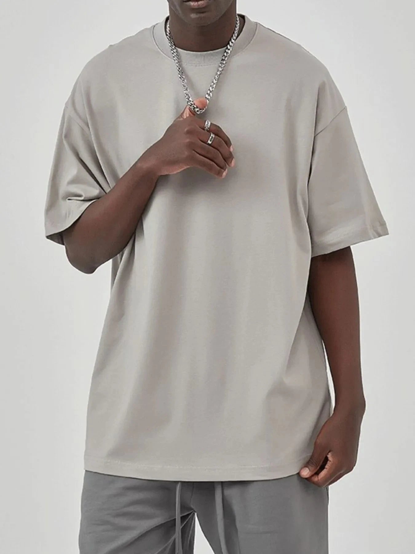 Men's Round Neck Half Sleeve T-Shirt Light Gray-fg / S