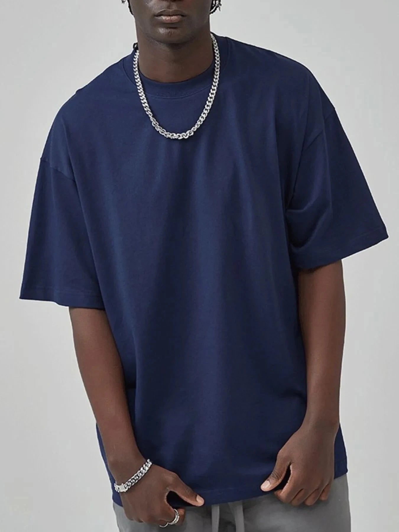 Men's Round Neck Half Sleeve T-Shirt Navy Blue / S