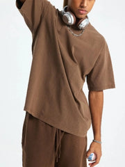 Men's Round Neck Half Sleeve T-Shirt Washed Coffee / S
