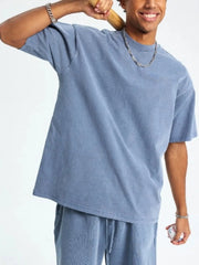 Men's Round Neck Half Sleeve T-Shirt Washed Gray Blue / S