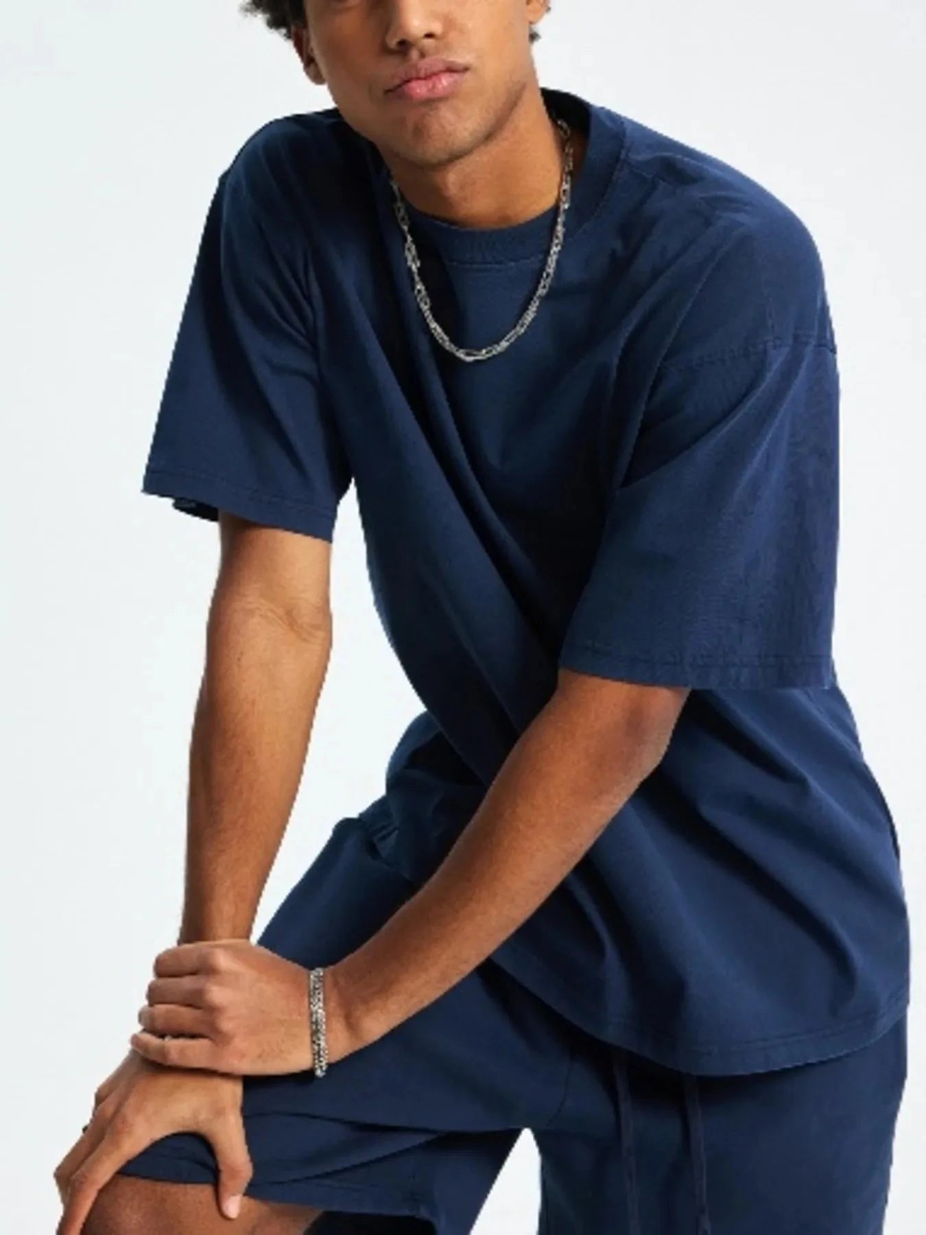 Men's Round Neck Half Sleeve T-Shirt Washed Navy Blue / S