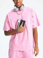 Men's Round Neck Half Sleeve T-Shirt Washed Pink / S