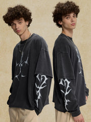 Men's Round Neck Long Sleeve Oversized T-Shirt Black / M