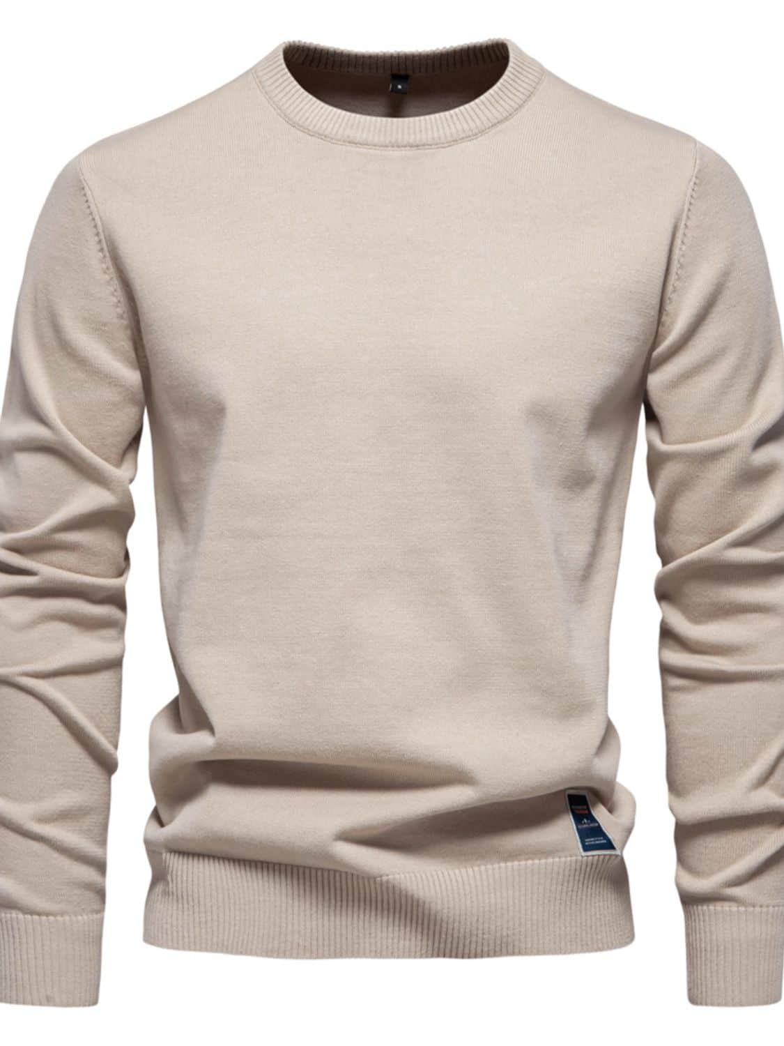 Men's Round Neck Long Sleeve Sweater Khaki / XL