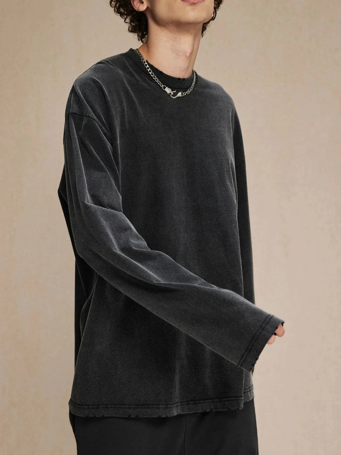 Men's Round Neck Long Sleeve T-Shirt Abundant Black / S