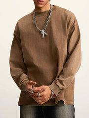 Men's Round Neck Long Sleeve T-Shirt Coffee / XS