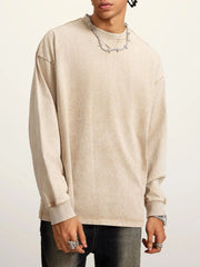 Men's Round Neck Long Sleeve T-Shirt Khaki / XS