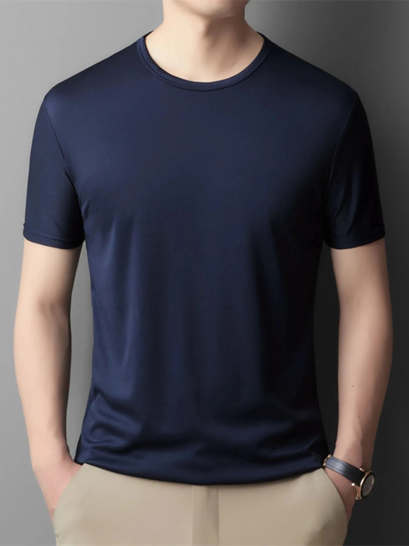 Men's Round Neck Short Sleeve T-Shirt Blue / 170
