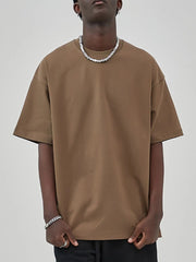 Men's Round Neck Short Sleeve T-Shirt Brown-fg / S
