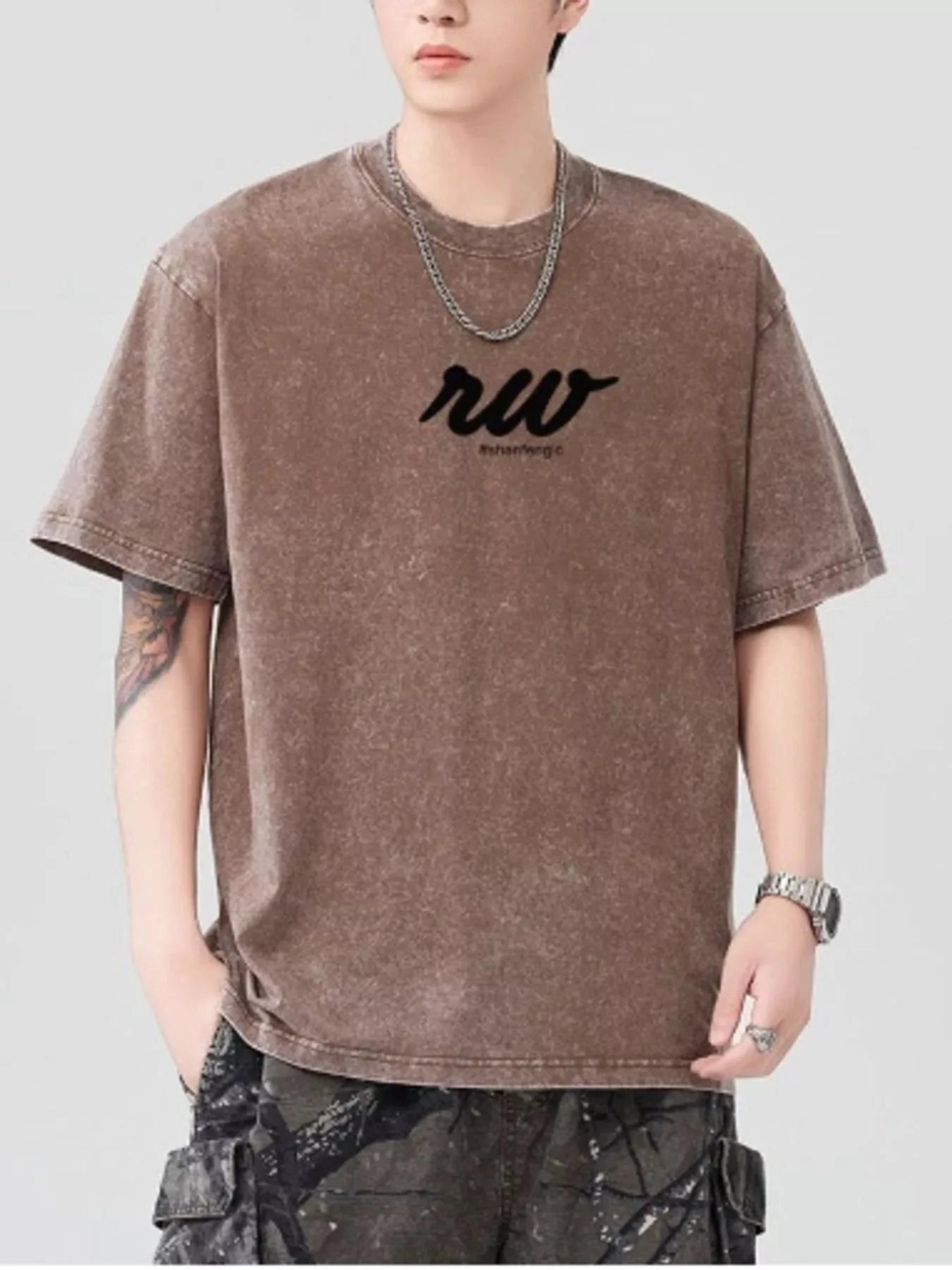 Men's Round Neck Short Sleeve T-Shirt Brown / S