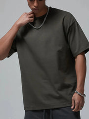 Men's Round Neck Short Sleeve T-Shirt Gray Green / S
