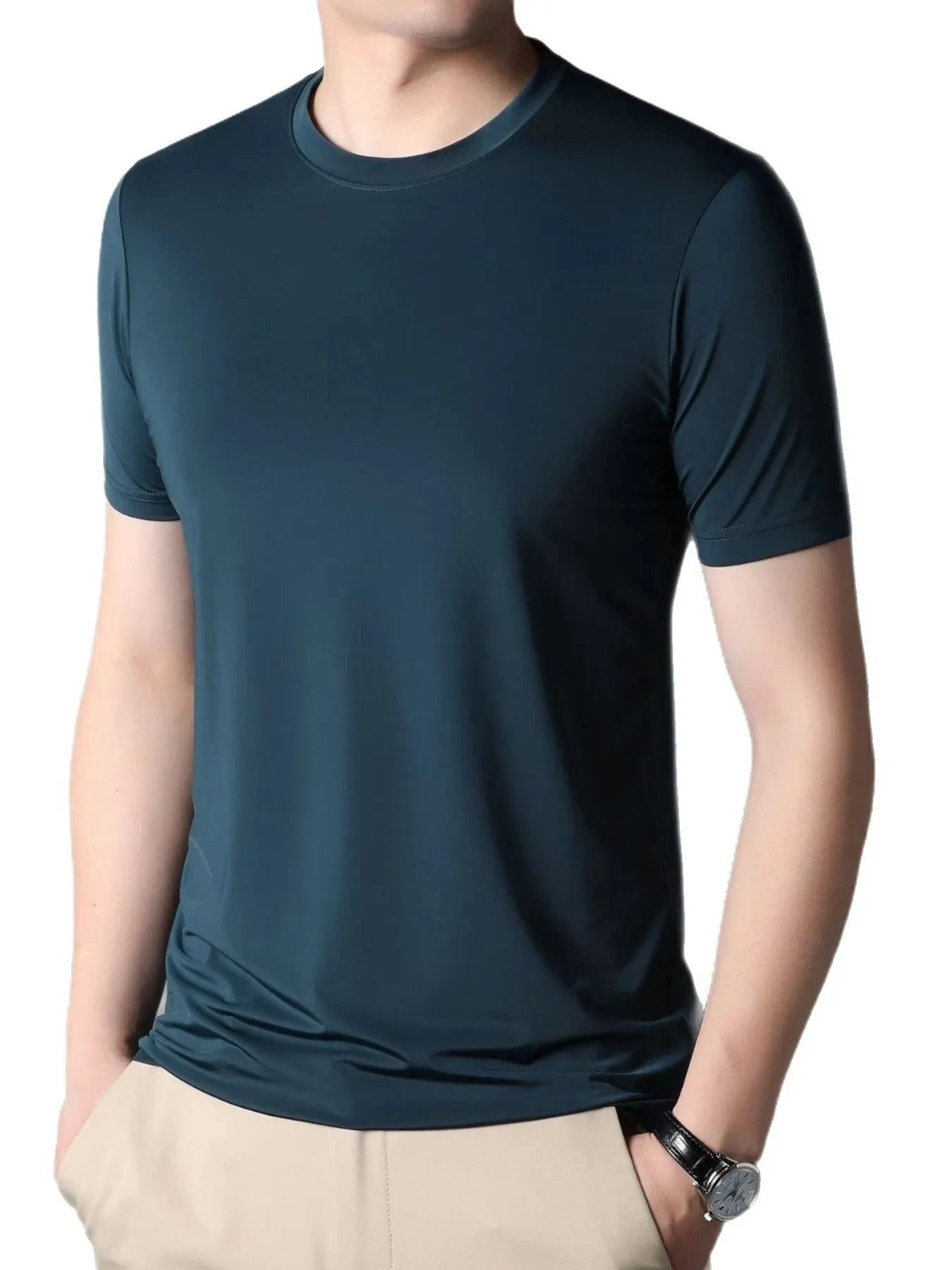 Men's Round Neck Short Sleeve T-Shirt Green / 165